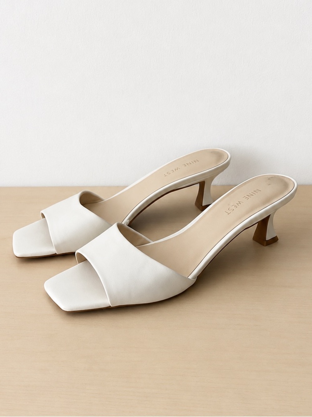 Nine West white square toe kitten heel slide sandals women’s nine classic